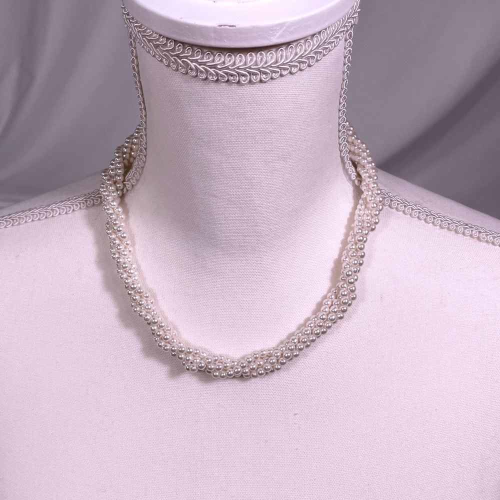 Vtg Napier Faux Pearl Necklace Multi-Strand Twisted Women's 18" White Braided